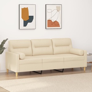 vidaXL, vidaXL 3-Sitzer-Sofa mit Zierkissen Creme 180 cm Stoff