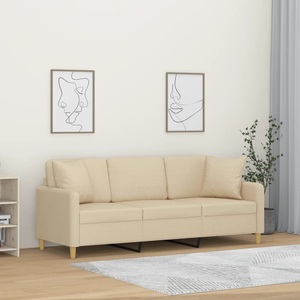 vidaXL, vidaXL 3-Sitzer-Sofa mit Zierkissen Creme 180 cm Stoff