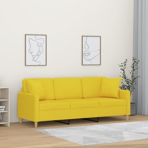 vidaXL, vidaXL 3-Sitzer-Sofa mit Zierkissen Hellgelb 180 cm Stoff