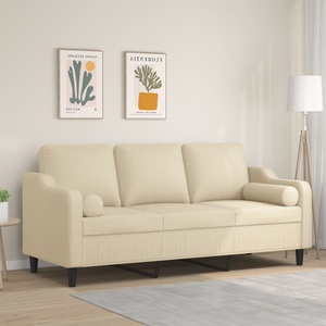 vidaXL, vidaXL 3-Sitzer-Sofa mit Zierkissen Creme 180 cm Stoff