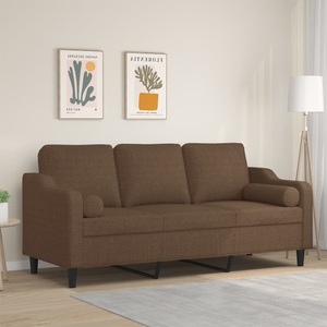 vidaXL, vidaXL 3-Sitzer-Sofa mit Zierkissen Braun 180 cm Stoff
