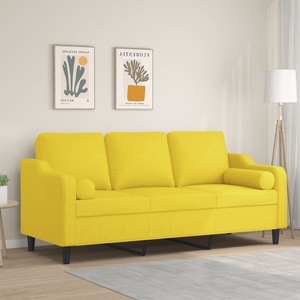 vidaXL, vidaXL 3-Sitzer-Sofa mit Zierkissen Hellgelb 180 cm Stoff