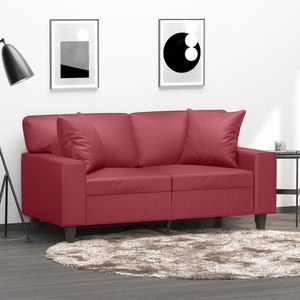 vidaXL, vidaXL 2-Sitzer-Sofa mit Zierkissen Weinrot 120 cm Kunstleder, vidaXL 2-Sitzer-Sofa mit Zierkissen Weinrot 120 cm Kunstleder