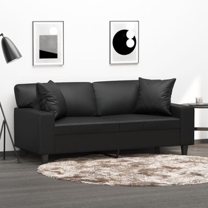 vidaXL, vidaXL 2-Sitzer-Sofa mit Zierkissen Schwarz 140 cm Kunstleder, vidaXL 2-Sitzer-Sofa mit Zierkissen Schwarz 140 cm Kunstleder