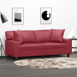 vidaXL, vidaXL 2-Sitzer-Sofa mit Zierkissen Weinrot 140 cm Kunstleder, vidaXL 2-Sitzer-Sofa mit Zierkissen Weinrot 140 cm Kunstleder