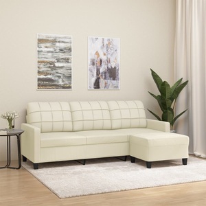 vidaXL, vidaXL 3-Sitzer-Sofa mit Hocker Creme 180 cm Kunstleder, vidaXL 3-Sitzer-Sofa mit Hocker Creme 180 cm Kunstleder
