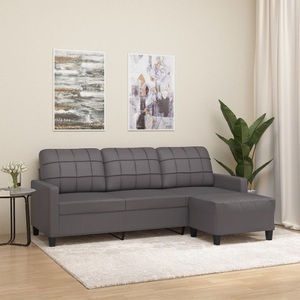 vidaXL, vidaXL 3-Sitzer-Sofa mit Hocker Grau 180 cm Kunstleder, vidaXL 3-Sitzer-Sofa mit Hocker Grau 180 cm Kunstleder