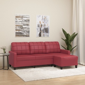 vidaXL, vidaXL 3-Sitzer-Sofa mit Hocker Weinrot 180 cm Kunstleder, vidaXL 3-Sitzer-Sofa mit Hocker Weinrot 180 cm Kunstleder