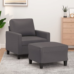 vidaXL, vidaXL Sessel mit Hocker Grau 60 cm Kunstleder, vidaXL Sessel mit Hocker Grau 60 cm Kunstleder