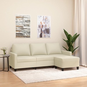 vidaXL, vidaXL 3-Sitzer-Sofa mit Hocker Creme 180 cm Kunstleder, vidaXL 3-Sitzer-Sofa mit Hocker Creme 180 cm Kunstleder