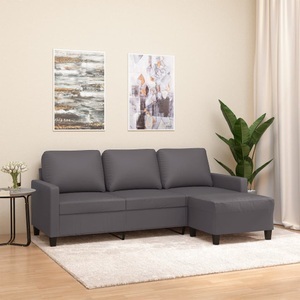 vidaXL, vidaXL 3-Sitzer-Sofa mit Hocker Grau 180 cm Kunstleder, vidaXL 3-Sitzer-Sofa mit Hocker Grau 180 cm Kunstleder