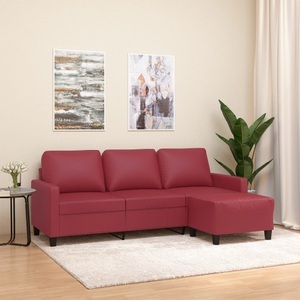 vidaXL, vidaXL 3-Sitzer-Sofa mit Hocker Weinrot 180 cm Kunstleder, vidaXL 3-Sitzer-Sofa mit Hocker Weinrot 180 cm Kunstleder