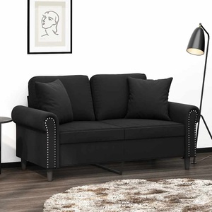 vidaXL, vidaXL 2-Sitzer-Sofa mit Zierkissen Schwarz 120 cm Samt