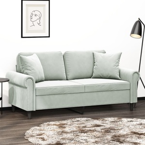 vidaXL, vidaXL 2-Sitzer-Sofa mit Zierkissen Hellgrau 140 cm Samt