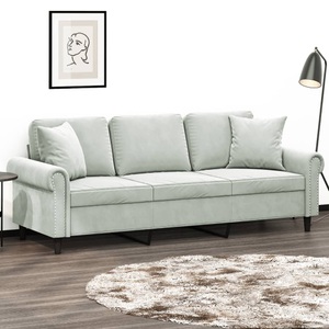 vidaXL, vidaXL 3-Sitzer-Sofa mit Zierkissen Hellgrau 180 cm Samt