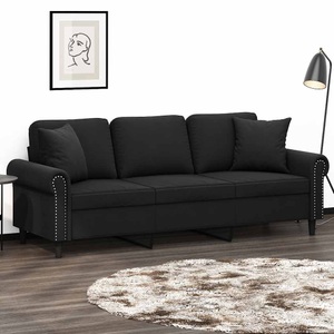 vidaXL, vidaXL 3-Sitzer-Sofa mit Zierkissen Schwarz 180 cm Samt
