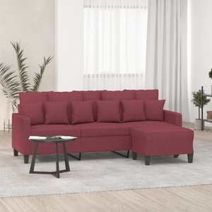 vidaXL, vidaXL 3-Sitzer-Sofa mit Hocker Weinrot 180 cm Stoff