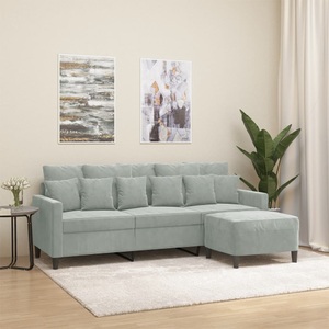 vidaXL, vidaXL 3-Sitzer-Sofa mit Hocker Hellgrau 180 cm Samt