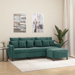 vidaXL, vidaXL 3-Sitzer-Sofa mit Hocker Dunkelgrün 180 cm Samt