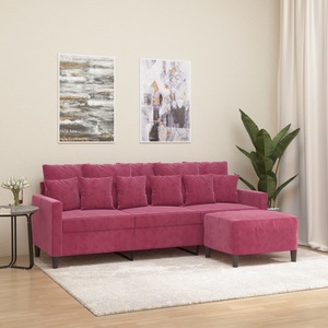vidaXL, vidaXL 3-Sitzer-Sofa mit Hocker Weinrot 180 cm Samt