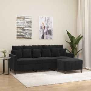 vidaXL, vidaXL 3-Sitzer-Sofa mit Hocker Schwarz 180 cm Samt