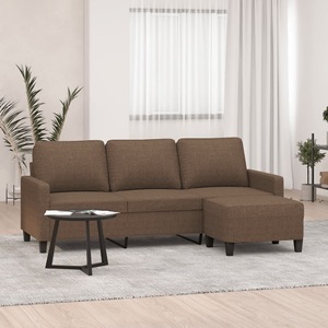 vidaXL, vidaXL 3-Sitzer-Sofa mit Hocker Braun 180 cm Stoff