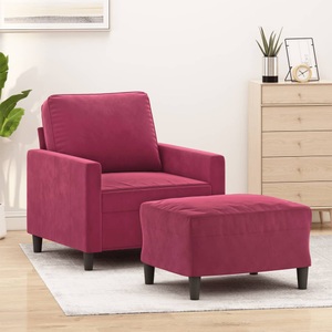 vidaXL, vidaXL Sessel mit Hocker Weinrot 60 cm Samt, vidaXL Sessel mit Hocker Weinrot 60 cm Samt