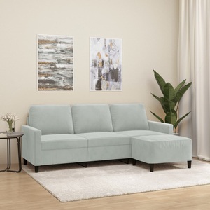 vidaXL, vidaXL 3-Sitzer-Sofa mit Hocker Hellgrau 180 cm Samt