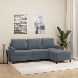 vidaXL, vidaXL 3-Sitzer-Sofa mit Hocker Dunkelgrau 180 cm Samt