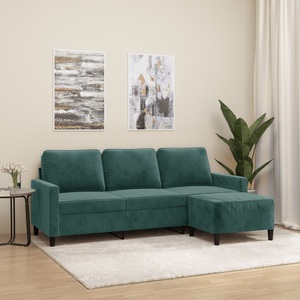 vidaXL, vidaXL 3-Sitzer-Sofa mit Hocker Dunkelgrün 180 cm Samt
