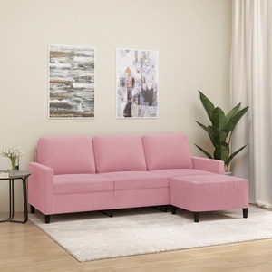 vidaXL, vidaXL 3-Sitzer-Sofa mit Hocker Rosa 180 cm Samt