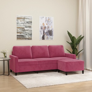 vidaXL, vidaXL 3-Sitzer-Sofa mit Hocker Weinrot 180 cm Samt