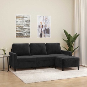 vidaXL, vidaXL 3-Sitzer-Sofa mit Hocker Schwarz 180 cm Samt