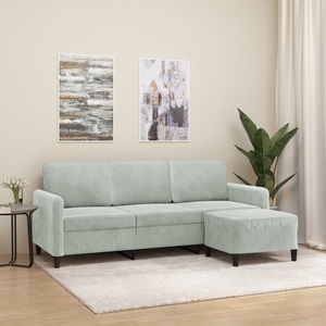 vidaXL, vidaXL 3-Sitzer-Sofa mit Hocker Hellgrau 180 cm Samt