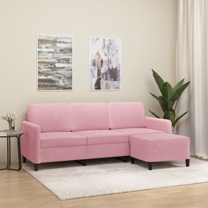 vidaXL, vidaXL 3-Sitzer-Sofa mit Hocker Rosa 180 cm Samt