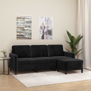 vidaXL, vidaXL 3-Sitzer-Sofa mit Hocker Schwarz 180 cm Samt