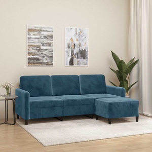 vidaXL, vidaXL 3-Sitzer-Sofa mit Hocker Blau 180 cm Samt