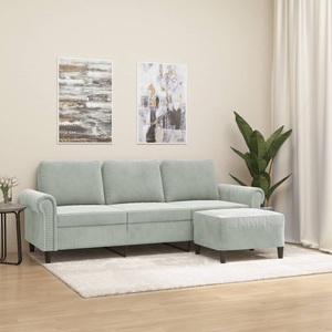 vidaXL, vidaXL 3-Sitzer-Sofa mit Hocker Hellgrau 180 cm Samt