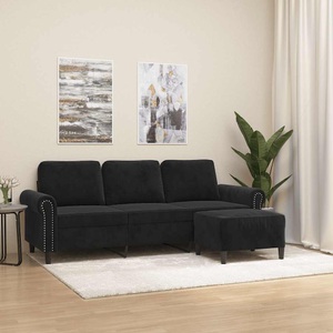 vidaXL, vidaXL 3-Sitzer-Sofa mit Hocker Schwarz 180 cm Samt