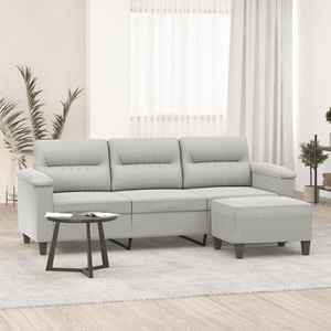 vidaXL, vidaXL 3-Sitzer-Sofa mit Hocker Hellgrau 180 cm Mikrofasergewebe