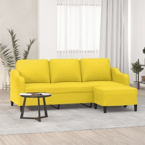 vidaXL, vidaXL 3-Sitzer-Sofa mit Hocker Hellgelb 180 cm Stoff