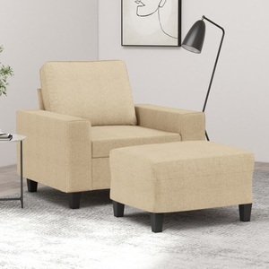 vidaXL, vidaXL Sessel mit Hocker Creme 60 cm Stoff