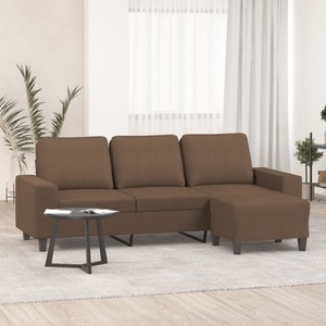 vidaXL, vidaXL 3-Sitzer-Sofa mit Hocker Braun 180 cm Stoff