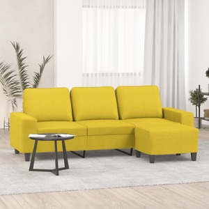 vidaXL, vidaXL 3-Sitzer-Sofa mit Hocker Hellgelb 180 cm Stoff