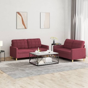 vidaXL, vidaXL 2-tlg. Sofagarnitur mit Kissen Weinrot Stoff