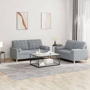 vidaXL, vidaXL 2-tlg. Sofagarnitur mit Kissen Hellgrau Stoff