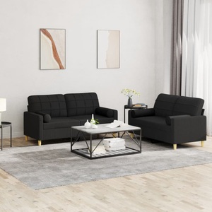 vidaXL, vidaXL 2-tlg. Sofagarnitur mit Kissen Schwarz Stoff