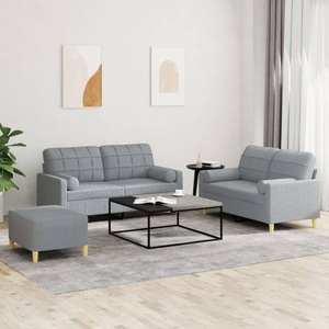 vidaXL, vidaXL 3-tlg. Sofagarnitur mit Kissen Hellgrau Stoff