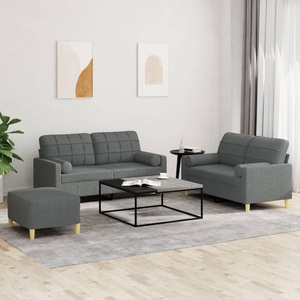 vidaXL, vidaXL 3-tlg. Sofagarnitur mit Kissen Dunkelgrau Stoff