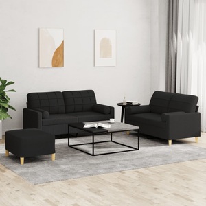 vidaXL, vidaXL 3-tlg. Sofagarnitur mit Kissen Schwarz Stoff